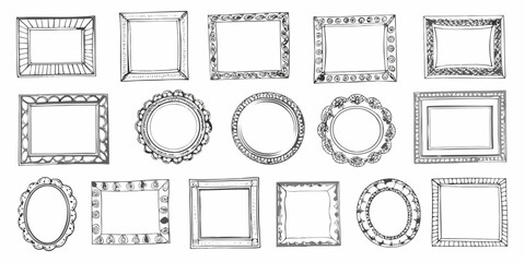 Collection of hand drawn decorative picture frames in various shapes and styles