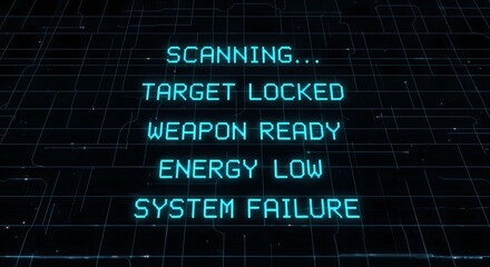 Futuristic Digital Interface Displaying System Status and Warning Messages