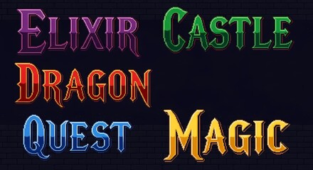 Fantasy Game Titles Collection Elixir Castle Dragon Quest Magic Digital Art Assets