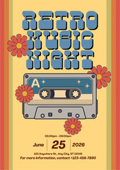 Retro Music Night Party Event Flyer Illustration