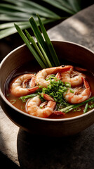 Tom Yum, shrimp and lime soup with mushrooms, Thai food.