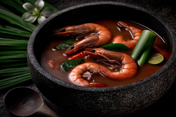 Tom Yum, shrimp and lime soup with mushrooms, Thai food.