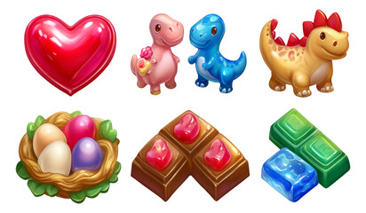 Naklejka premium Colorful Collection of Cute Toys and Sweet Treats on Transparent Background