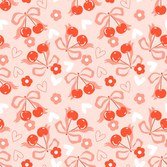 Valentine day valentine seamless pattern with cherry heart flower and bow design for fabric, cotton, wallpaper, satin all types of print textile and background