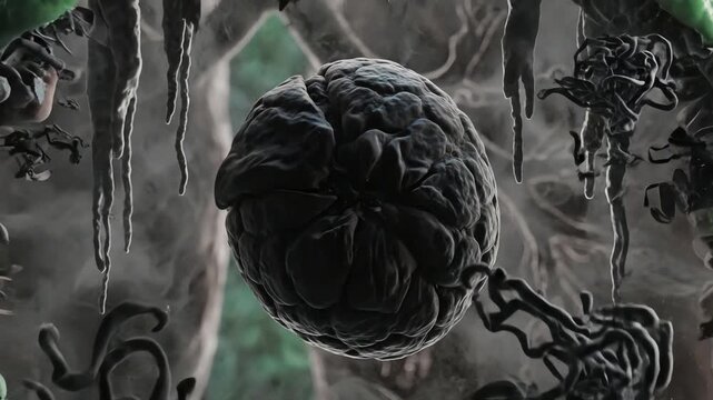 Into lung tissue damage from vape aerosol, camera traveling through smoky vapor clouds coating the bronchioles