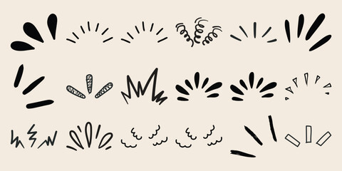 Collection of Hand-Drawn Black and White Burst and Sparkle Elements © Hintsync