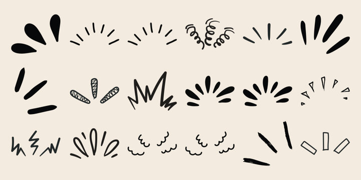 Collection of Hand-Drawn Black and White Burst and Sparkle Elements
