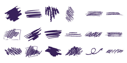 Collection of Hand-Drawn Purple Scribble and Line Art Elements