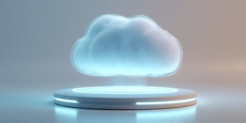 Cloud computing technology concept with cloud on pedestal isolated on white background for data storage and processing