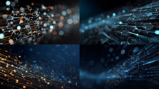 Abstract fiber optic background with blue light spots for digital data network communication