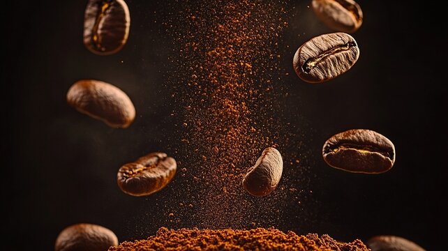 Dynamic Coffee Beans Decor, Coffee Design Element (Suitable for Coffee Ads, Creative Materials, Visual Materials, etc.)