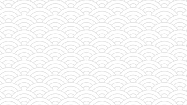 Seamless white asian sea wave pattern. Repeating grey ocean water curve japanese texture. White line art loop animation vector illustration.