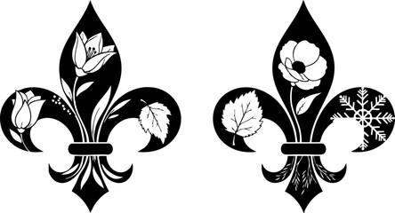 Elegant fleur de lis emblems blend floral beauty and seasonal motifs for sophisticated design inspiration © Vectors Studio