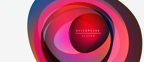 Abstract concentric circles, vibrant colors, pinks, reds, blues. Modern design element, centered composition, text overlay present.