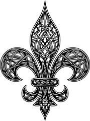 Intricate black and white ornate fleur de lis symbol conveying elegance history and sophisticated design for premium branding and artistic projects © Vectors Studio