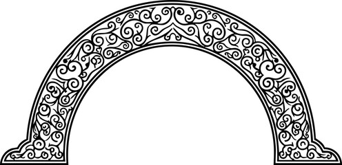 Elegant ornate archway with intricate scrollwork and decorative flourishes, perfect for architectural design or vintage invitations