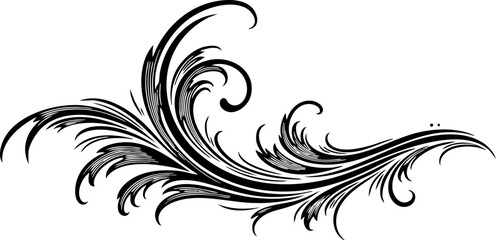 Elegant black flourish design element for sophisticated invitations, decorative borders, and vintage style projects