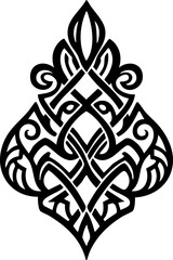 Elegant black ornate decorative flourish design element with intricate knotwork and flowing curves, perfect for sophisticated branding and artistic projects.