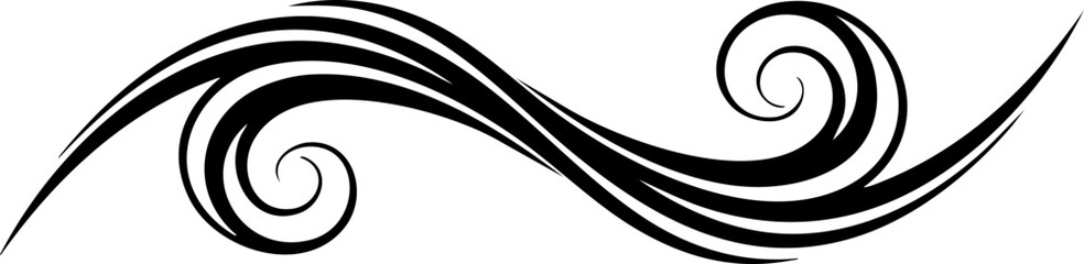 Elegant black flourish design with flowing lines and swirls, perfect for invitations, branding, and decorative accents.