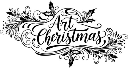 Elegant Art Christmas decorative flourish with holly and swirls perfect for festive greetings and seasonal designs © Vectors Studio