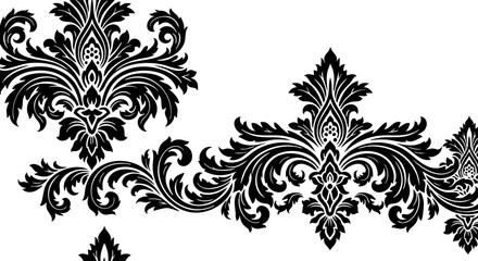 Elegant black baroque ornamental flourish design elements for sophisticated invitations, luxury branding, and vintage decor projects