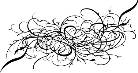 Elegant black flourish design with intricate swirling vines and organic botanical elements for sophisticated invitations and decorative accents © Muhammad