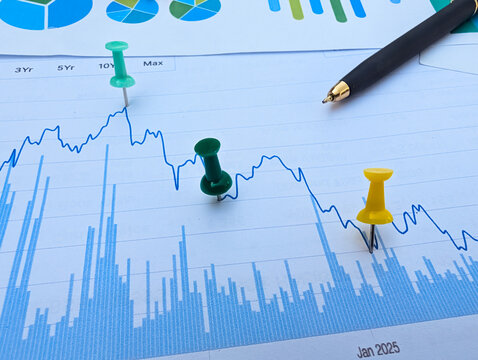 stock market line graph stock price volume diagram for financial market trading analysis. business stock data analysis concept