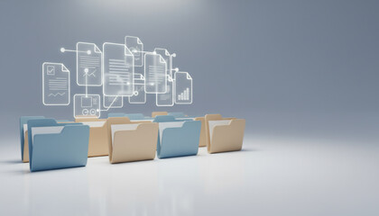 Digital Document Management, Files Flowing from Organized Folders, Streamlining Information and Data for Efficient Business Operations