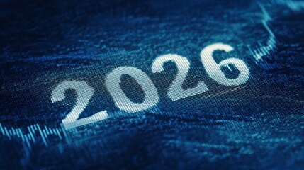 3D rendered "2026" on blue background with close-up stock market chart, financial growth and investment concept, ideal for business forecasts, economic reports and new year financial plans.