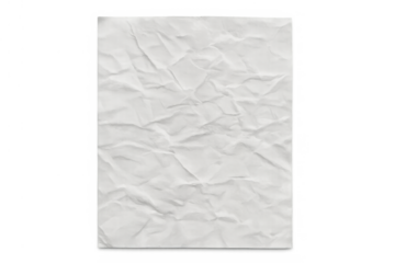Crumpled white paper sheet texture with creases and wrinkles, blank empty page overlay on transparent background
