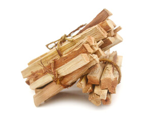 Stack of firewood on white