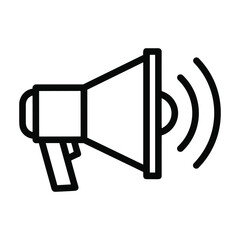 Simple outline icon of a megaphone emitting sound waves representing announcement or communication
