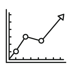 Simple line graph with upward trending arrow indicating positive growth and financial success on a white background