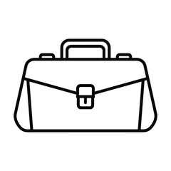Simple line art illustration of a classic briefcase or doctor s bag with a handle and buckle closure