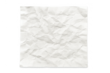Crumpled white paper texture on transparent background creating abstract wrinkled surface pattern material