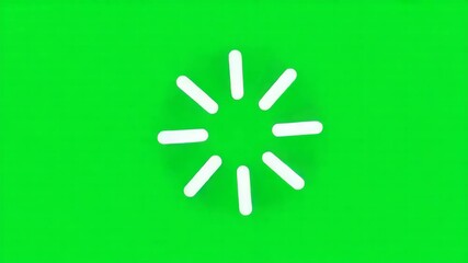 A white loading icon with radiating lines on a green background, indicating a process in progress, data loading, or system activity in digital interfaces green loading icon screen background animation - Powered by Adobe