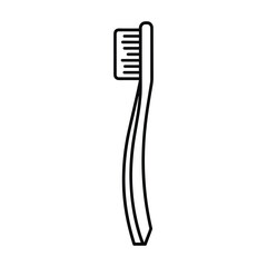 Simple line drawing of a toothbrush with bristles and a curved handle isolated on a white background