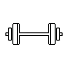Simple black and white outline illustration of a barbell with weights on each end representing fitness and strength training