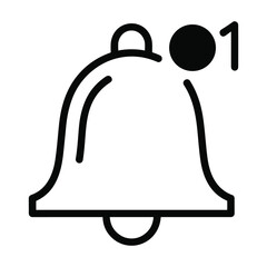 Simple outline icon of a notification bell with a red dot and number one indicating an alert or new message