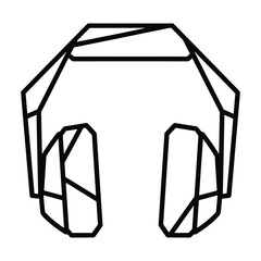 Geometric abstract line art illustration of modern headphones viewed from the front with a minimalist outline style