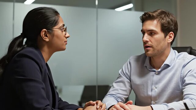 Supportive Manager Comforting Stressed Employee in Meeting Room &ndash; AI Generated