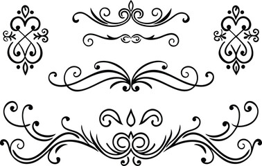 Ornate scrollwork and filigree decorative elements vector illustration
