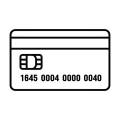 Clean line art icon of a modern credit card with chip and number on a white background