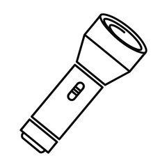 Simple line drawing illustration of a classic cylindrical flashlight with a switch on a white background