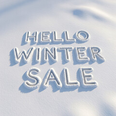 Hello winter sale written in the snow, winter sale concept, isolated on white background