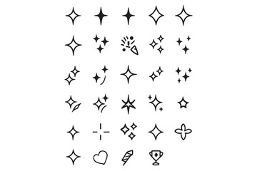 Hand-Drawn Sparkle and Star Doodle Icon Collection