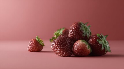Closeup of strawberries on red and burgundy fabric surface with soft ambient light