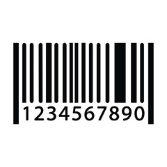 Close up of a black and white barcode with numbers 1234567890 for retail product identification and scanning