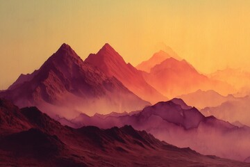 Surreal watercolor landscape depicting misty mountains rendered with soft abstract washes and muted vintage tones, created as an artistic illustration suitable for editorial, decorative, and design