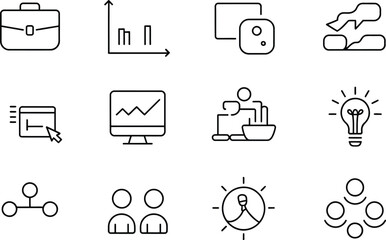 Business, analytics, and teamwork line icons for digital design